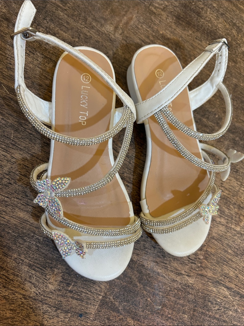Lucky Top Ivory Rhinestone Butterfly Strappy Sandals